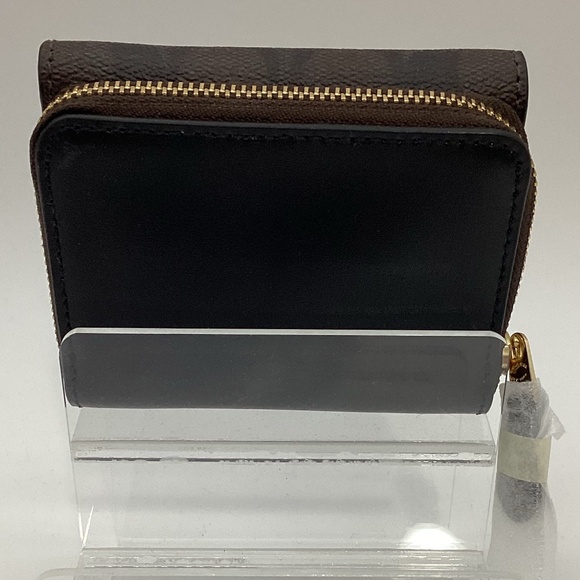 2145. Coach Small Trifold Wallet Brown/Black/Gold Signature Leather - Picture 6 of 6